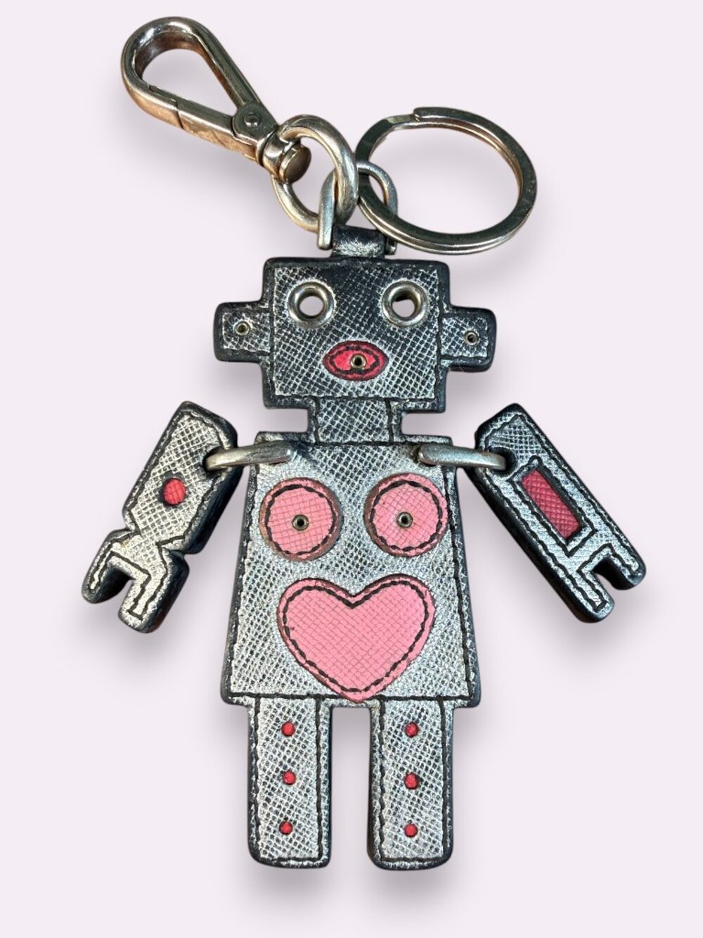 Prada Vintage Saffiano Leather Robot Heart Keychain Bag Charm with COA - Picture 4 of 10